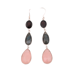 Rose Quartz Labradorite Garnet Pear Drop Silver Earring