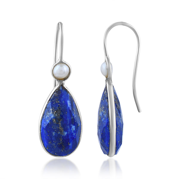 Handcrafted 925 Sterling Silver Oval shape Lapis Lazuli Gem Stone Studded With Pearl With White Background 