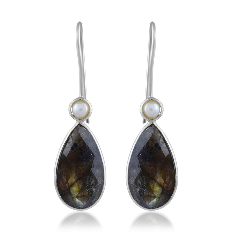Handcrafted in 925 Sterling Silver Studded With Labradorite & Pearl Gem Stone With  White Background 