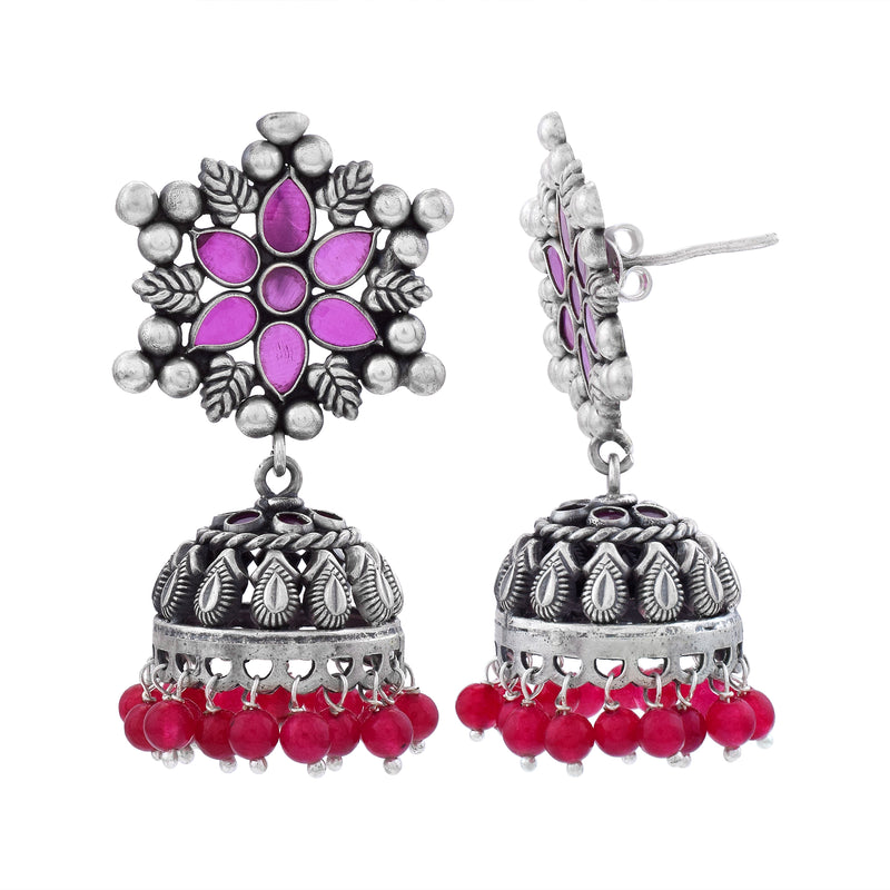 Oxidized Silver Amethyst Jhumki Earrings