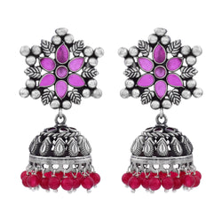 Oxidized Silver Amethyst Jhumki Earrings
