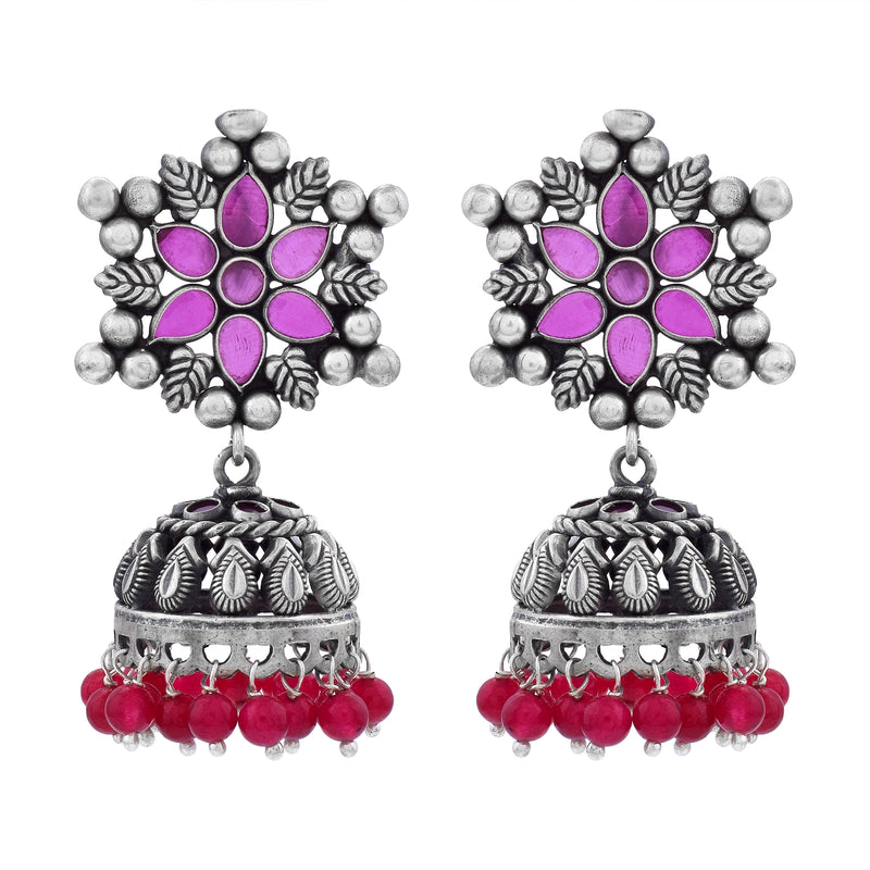 Oxidized Silver Amethyst Jhumki Earrings