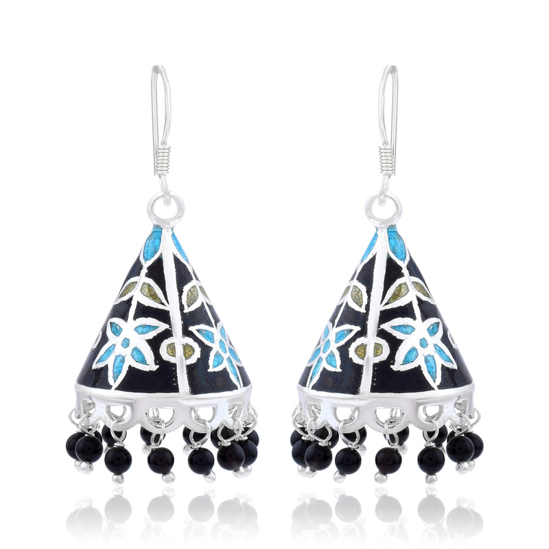 Multicolor Silver Meenakari Jhumki Earrings