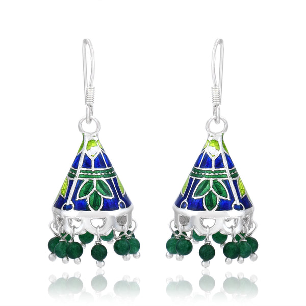 Multicolor Silver Meenakari Jhumki Earrings - Anjoriya Jewels