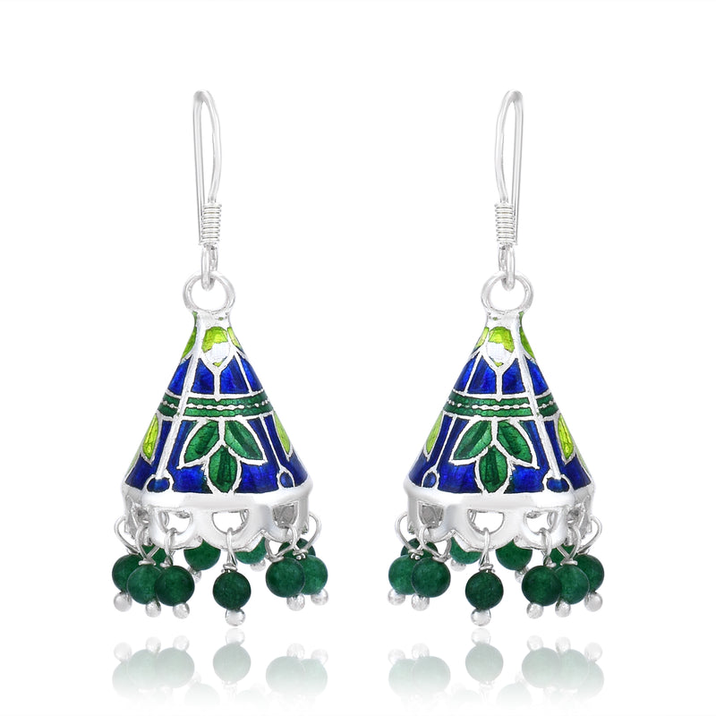 Multicolor Silver Meenakari Jhumki Earrings - Anjoriya Jewels
