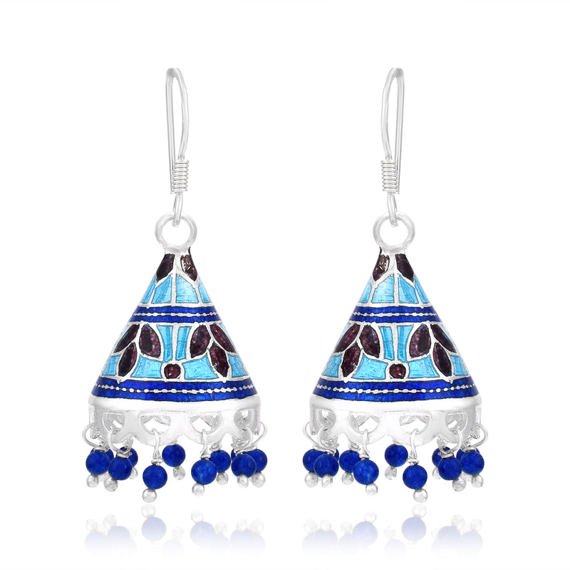 Handcrafted 925 Sterling Silver Triangle shape Traditional Handwork Earring With White Background