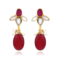 Handcrafted in 925 Sterling Silver Earring Red Onyx Gem stone  With Gold Rhodium  Polish 