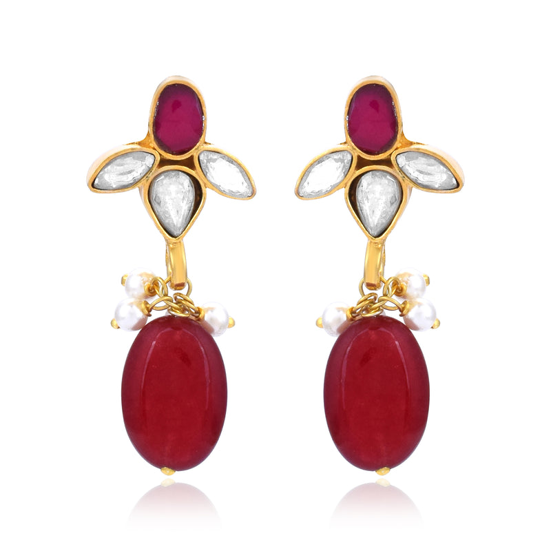 Handcrafted in 925 Sterling Silver Earring Red Onyx Gem stone  With Gold Rhodium  Polish 