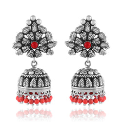 Oxidized Silver Coral Jhumki Earrings