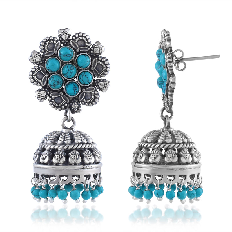 Oxidized Silver Turquoise Jhumki Earrings