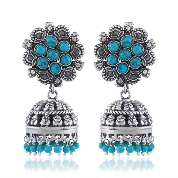 Oxidized Silver Turquoise Jhumki Earrings