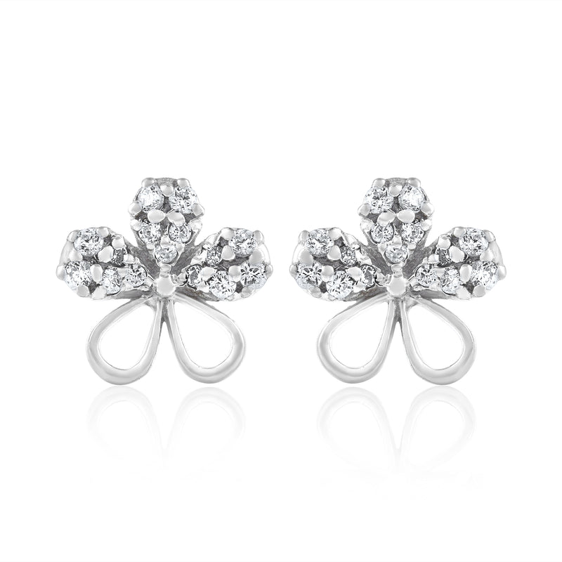 Handcrafted In 925 Sterling Silver Stud Earring Studded with Cubic Zirconia Flower Shape