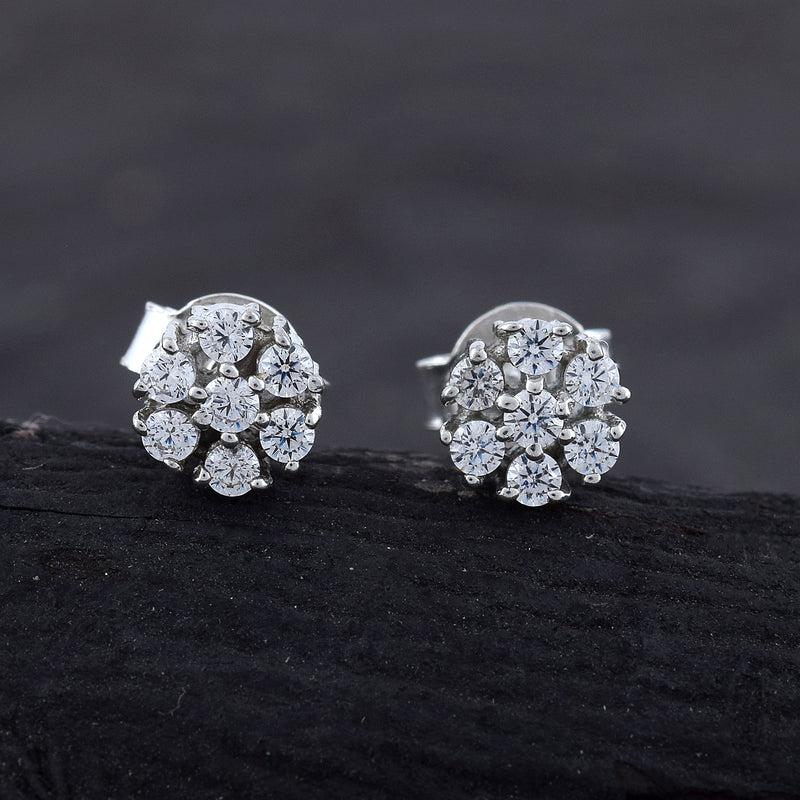 925 Sterling Silver Flower Round Stud Earrings