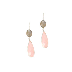 Rose Quartz Labradorite Pear Drop Silver Earring