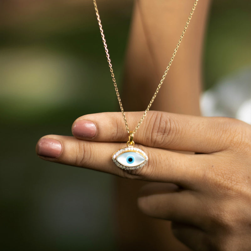 Evil Eye Sterling Silver Gold Polish Pendant With Link Chain