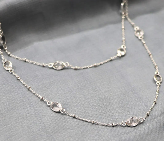 White Topaz 7*5mm oval cut Silver Link Chain - Anjoriya Jewels