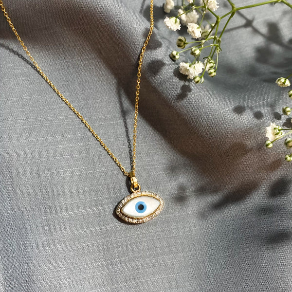 Evil Eye Sterling Silver Gold Polish Pendant With Link Chain