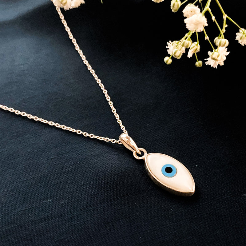 Evil Eye Sterling Silver Charm Pendant With Link Chain