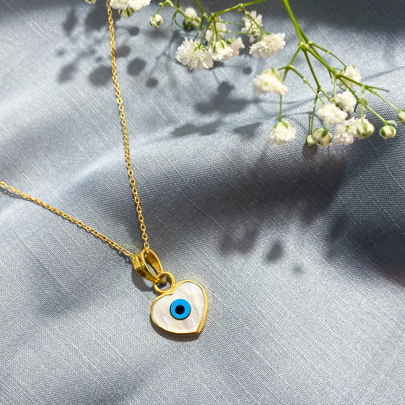 Evil Eye Heart Silver Gold Polish Pendant With Link Chain
